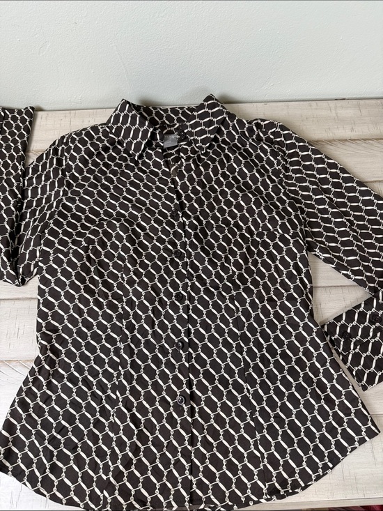Ann Taylor Tops - Ann Taylor Chain Link Button Down Blouse Chocolate Brown Petite Medium Size 8